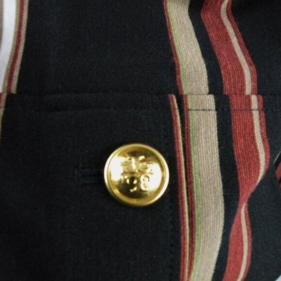 TORY BURCH Pants Women 4 Brown Stripe Phoebe Stretch Gold Buttons Cropped NWOT - Picture 6 of 7